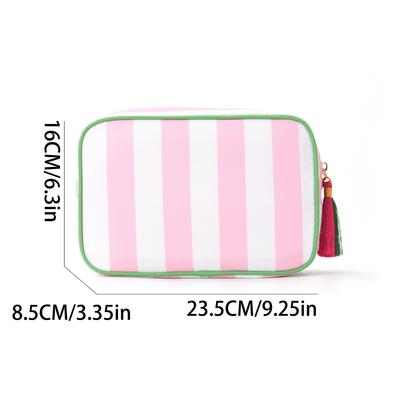 1PC Large Striped Portable Cosmetic Bag For Women Tassel Zipper Makeup Bag Large Capacity Storage Pouch Bags