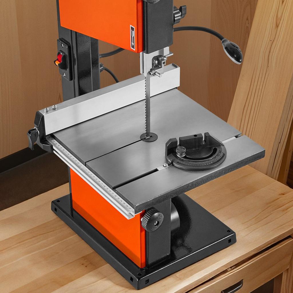 Bandsäge, 254 mm, Zweigeschwindigkeits-Tischbandsäge mit 373W 1/2 PS Motor, 160 mm max. Schnitthöhe, 335 x 340 mm Gusseisentisch, mit 360° Arbeitsleuchte,