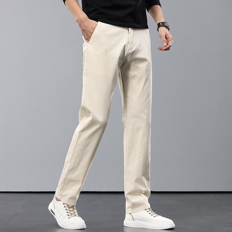 2024 New Spring And Autumn Thin Men'S Pure Cotton Slim Fit Casual Pants Autumn Off White Ice Silk Pants Straight Leg Pants