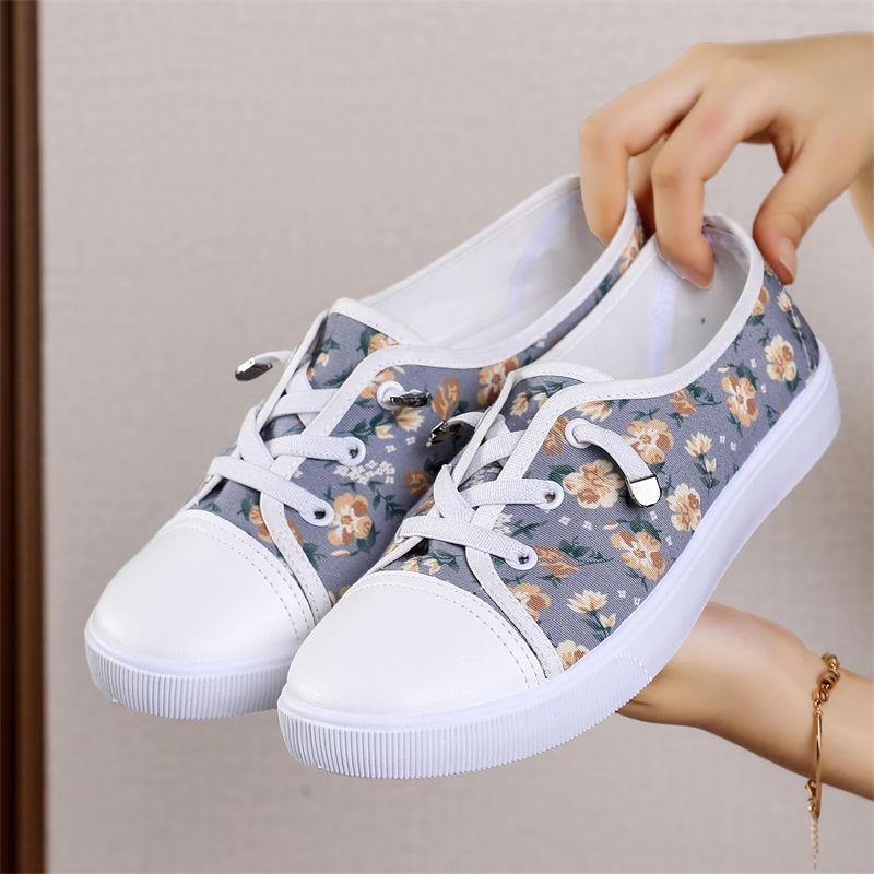Printing Lace Up Women's Canvas Shoes Flat Spring Autumn Ladies Footwear Deals Cotton Original Korean Y2k Fashion 2025 Trends 39