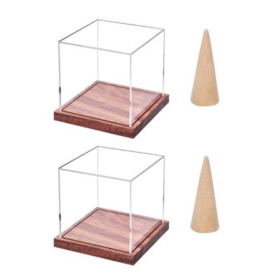 Sturdy Acrylic Rings Display Stand with Wood Base Championship Rings Case Portable for Sports Accessory Storage