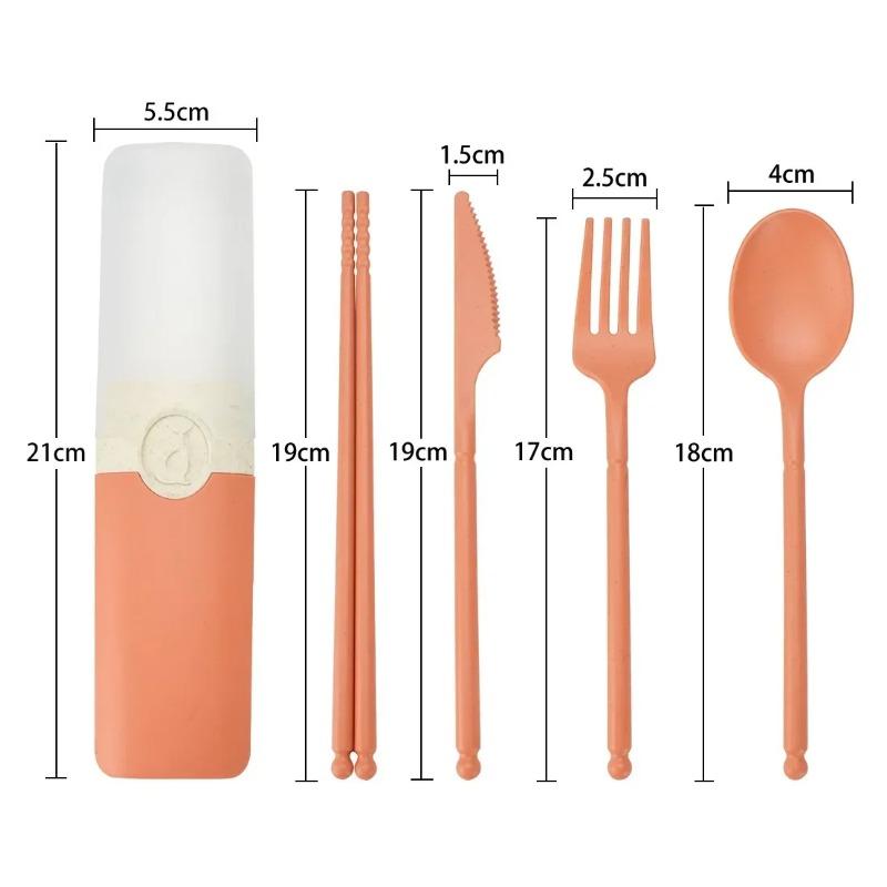 Portable Reusable Spoon Fork Travel Picnic Chopsticks Wheat Straw Tableware Cutlery Set With Carrying Box For Student Office