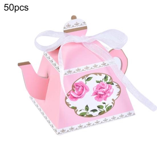 50Pcs DIY Gifts Box with Ribbon Practical Teapot Shape Cookie Holder
