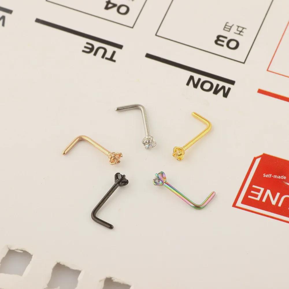European and American Zirconium L-Shaped Stainless Steel and Titanium Nose Studs and Rings for Body Piercing
