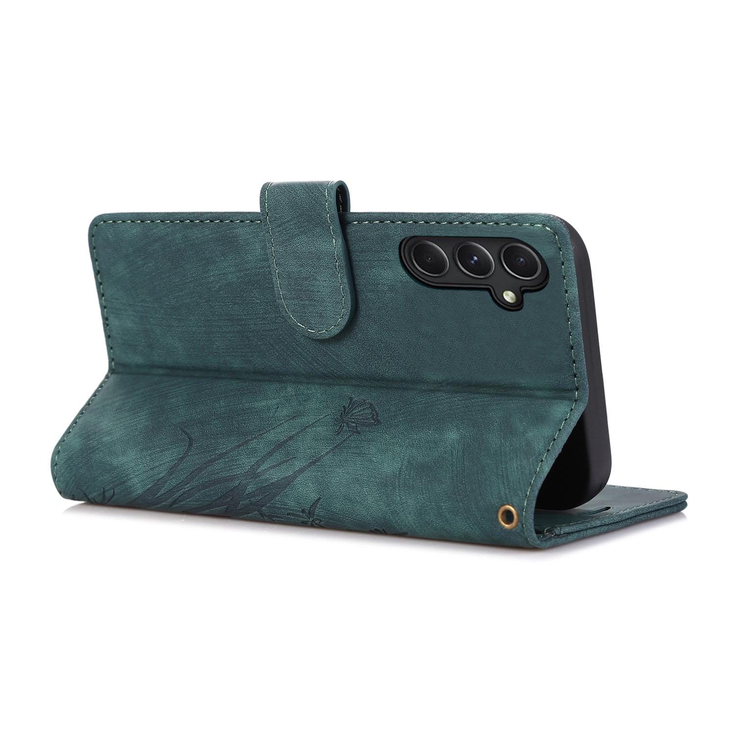 

For Samsung Galaxy S24 Phone Case Orchid Butterfly Pattern Wallet Leather Cover Green