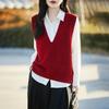 Women's Loose V-Neck Sequin Knit Vest - Fine Wool, Perfect for Spring & Autumn Layering