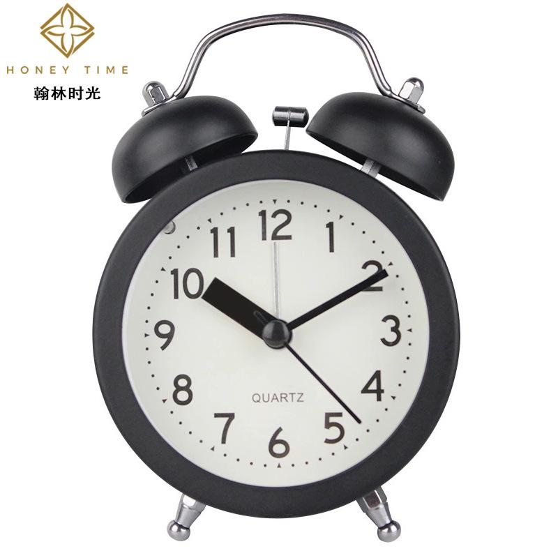 Hanlin Time Decorative Clock Round 1 Inch Metal Silent Scanning Bell Simple Home Alarm Clock Desktop