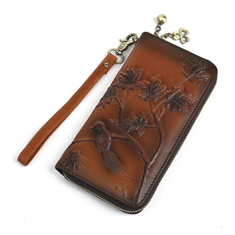 Wallet Women's Head Layer Leather Women's Wallet Genuine Leather Wallet Long Wallet Women's Zipper Bag Women's Handheld Bag Large Capacity