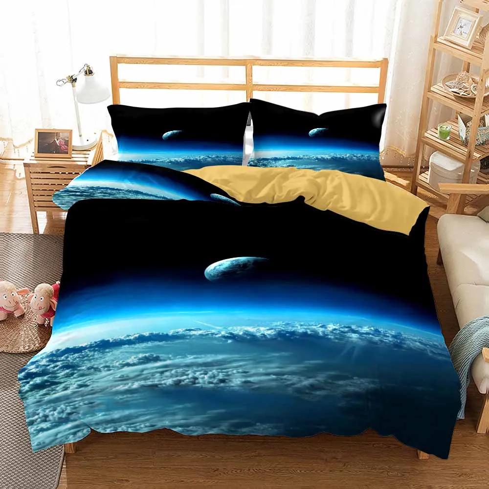 Blau Violett Grün Galaxie Bettbezug Sets Schlafzimmer Set King Superweich Bequemes Bettwäscheset Sternenhimmel 3-teilig Ropa De Cama Zuhause