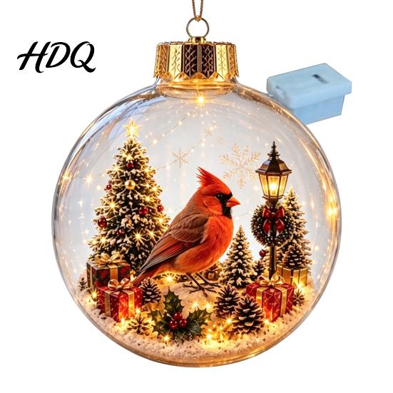 Cute Forest Animal Ornaments Christmas Story Ornament 3.15" Ball Hanging Decoration with Mini Holiday Scene Clear Plastic Sphere Decor Inside,