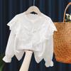 Girls' Flutter Sleeve Lace Trim Babydoll Top - Spring 2023 Korean Style 