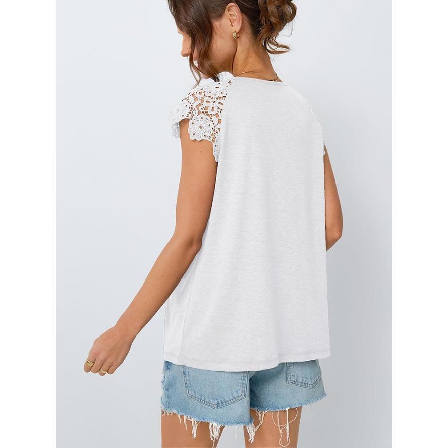 YYFS Moda feminina casual verão primavera cor sólida estampa manga curta gola em U blusas e camisas