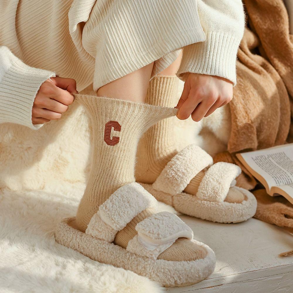 Polyester Wool Snow Boot Socks Solid Color Winter Warm Thick Socks Fashion Women Wool Socks  Women