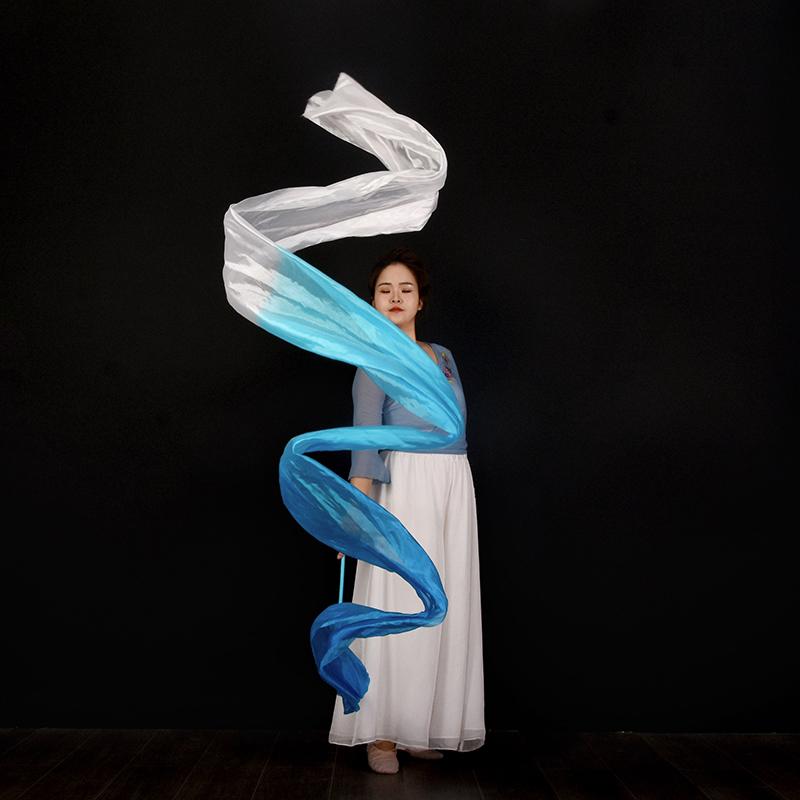 45*400cm Women Gradient Color Square Dance Belly Dance Practice Imitation Silk Streamer With Stick Chinese Style Flowy Ribbon