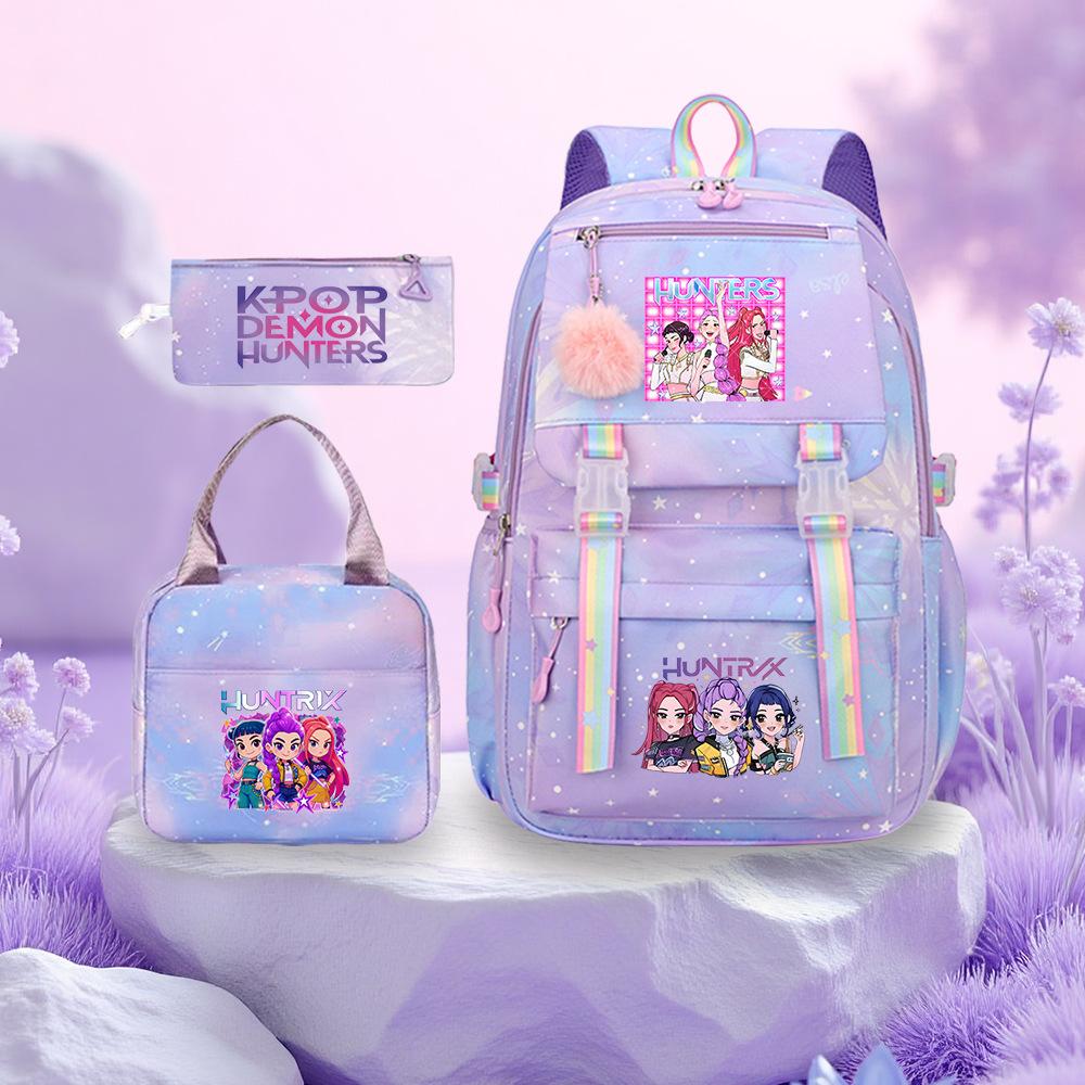 K-Pop Witch Hunters Cartoon Printed Student Pencil Bag Lunch Bag Three-Piece Backpack