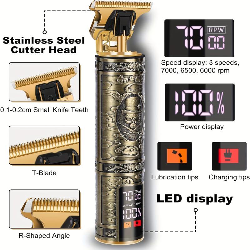 Men's Professional Barber, Men's Beard Trimmer, Hair Trimmer, Cordless Rechargeable with LCD Display, Close To Zero Gap Trimming Kit