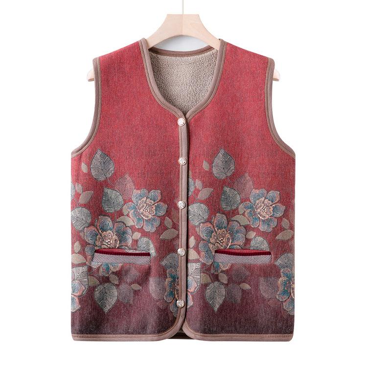

Mom s Autumn Clothes New Style Plus Velvet Vest Middle-aged and Elderly Knitted Cardigan Thickened Vest Female Grandma s Autumn Clothes Horse Clip XL красный