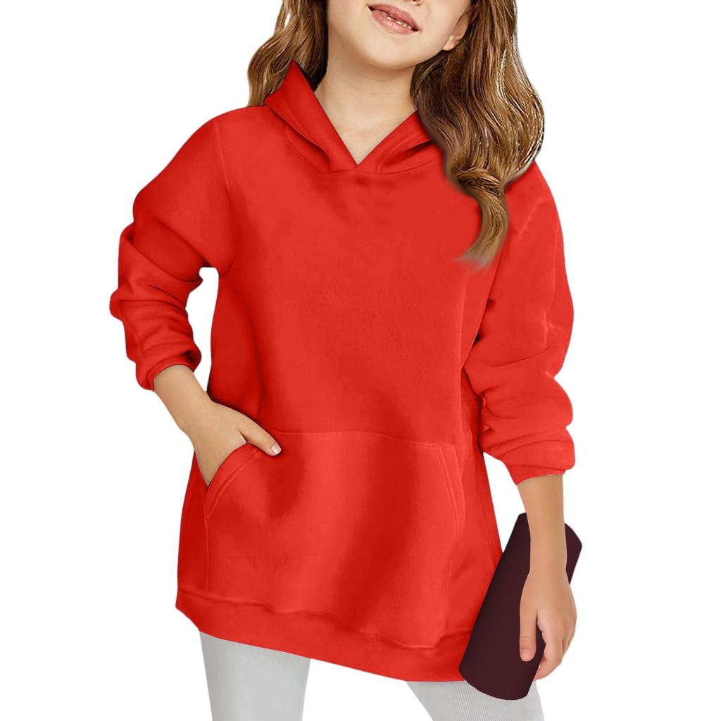 Winter Boy And Girls Solid Color Long Sleeved Hooded Sweatshirt Tops