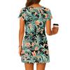 Women's Summer V-Neck Short Sleeved Drawstring With Pocket Floral Print Casual Dress