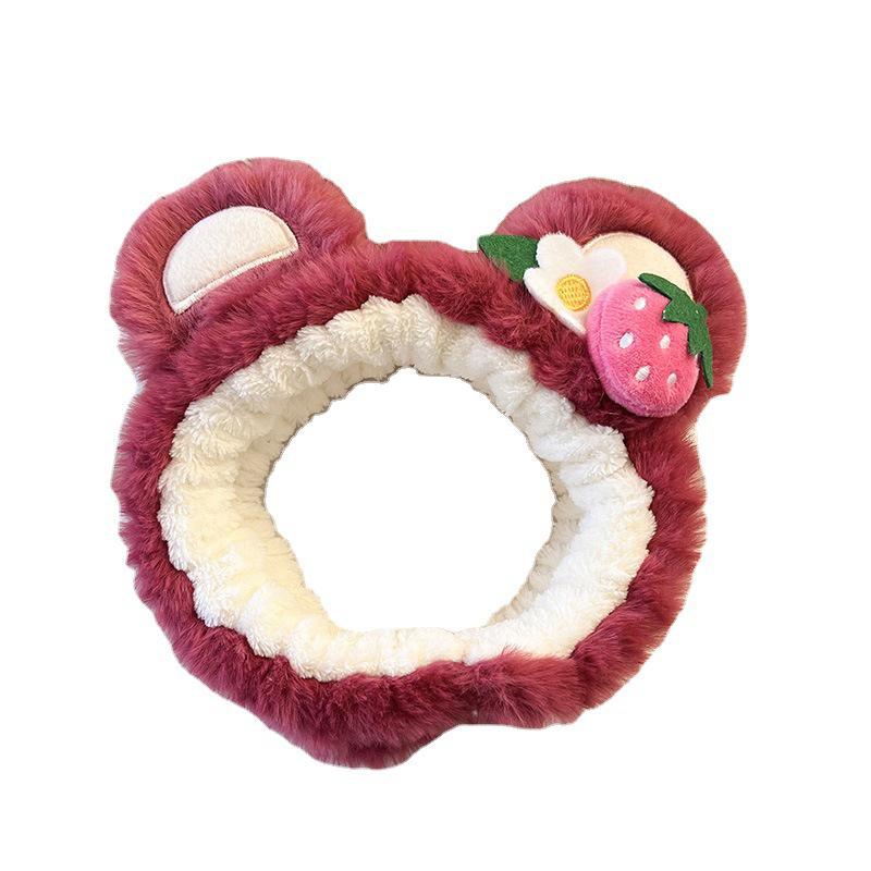 Strawberry Bear Plush Ears Headband Cartoon Face Wash Non-Slip Cute Headdress
