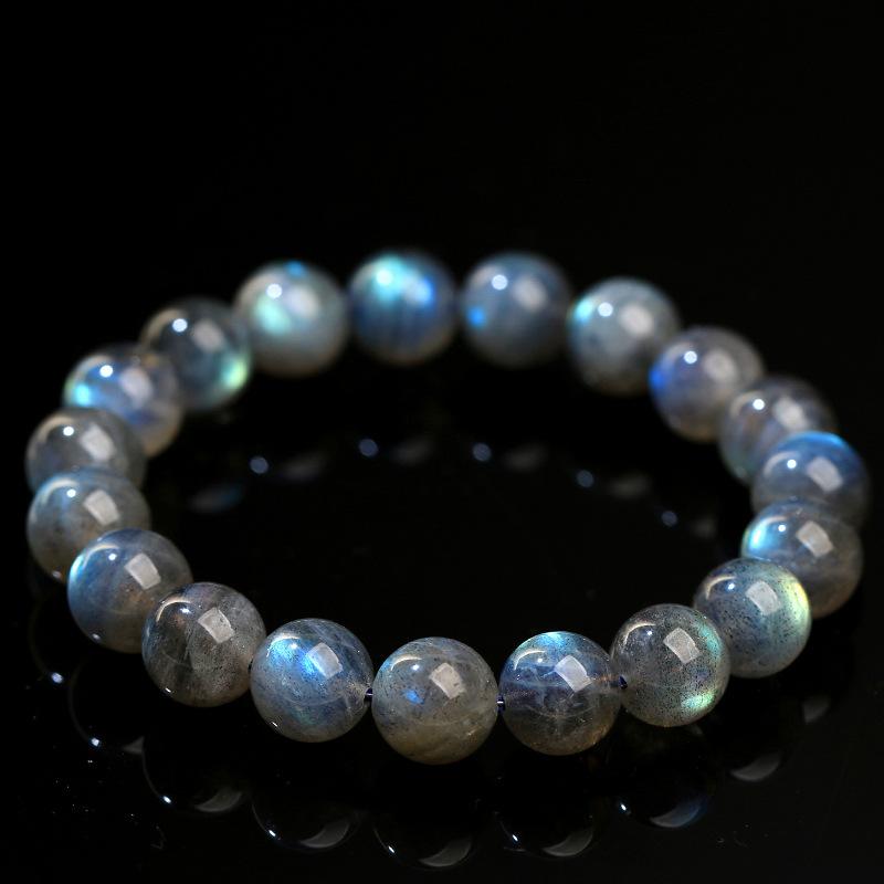 Hongchu Crystal Natural Starry Labradorite Round Bead Bracelet Iridescent Labradorite Blue Light Bracelet