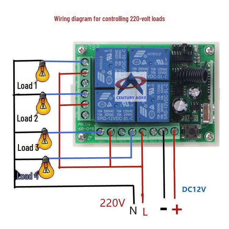 DC12V 4-Channel Remote Control Switch + Long-Range 4-Button Remote for Electric Gate Barrier/Circuit Breaker