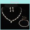 Bridal Jewelry Set With Crystal Necklace Earrings Bracelet For Women Wedding Accessories