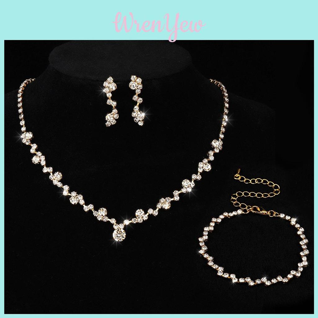 Bridal Jewelry Set With Crystal Necklace Earrings Bracelet For Women Wedding Accessories