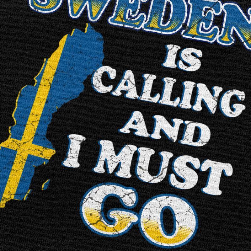 Mens Sweden Is Calling T Shirt Short Sleeve Cotton Tshirts Valentines Day Gift Casual Sweden Flag Tee Loose Fit Clothing
