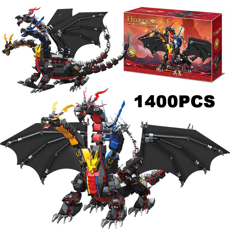 Créatif 1400 PCS Personnage de Jeu Hydreigon Dragon Blocs de Construction Trois Éléments Dragon Briques d'Assemblage Jouets Cadeau Pour Adolescents