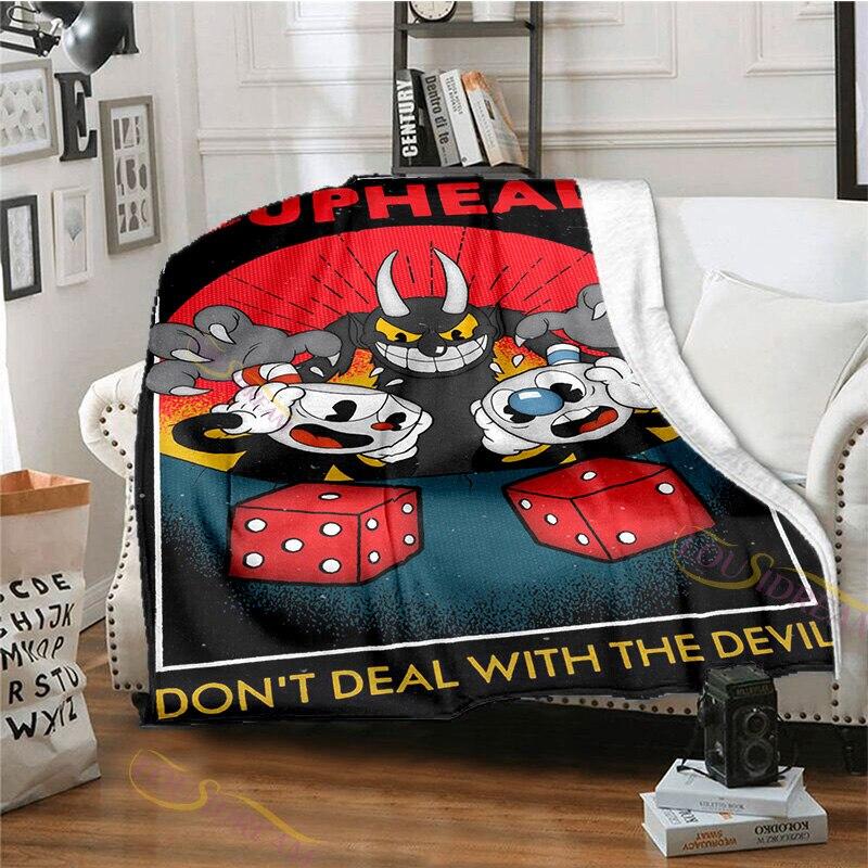 Playroom Cuphead and Mugman Pattern Flannel Blanket Cozy Bed Blanket Lightweight Soft Throw Blanket Sofa Quilt for All Seasons