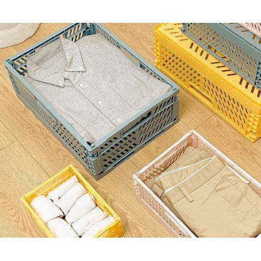 Collapsible Crate Plastic Folding Storage Box Basket Utility Cosmetic Container Desktop Holder Home Use School Desk Storage Box
