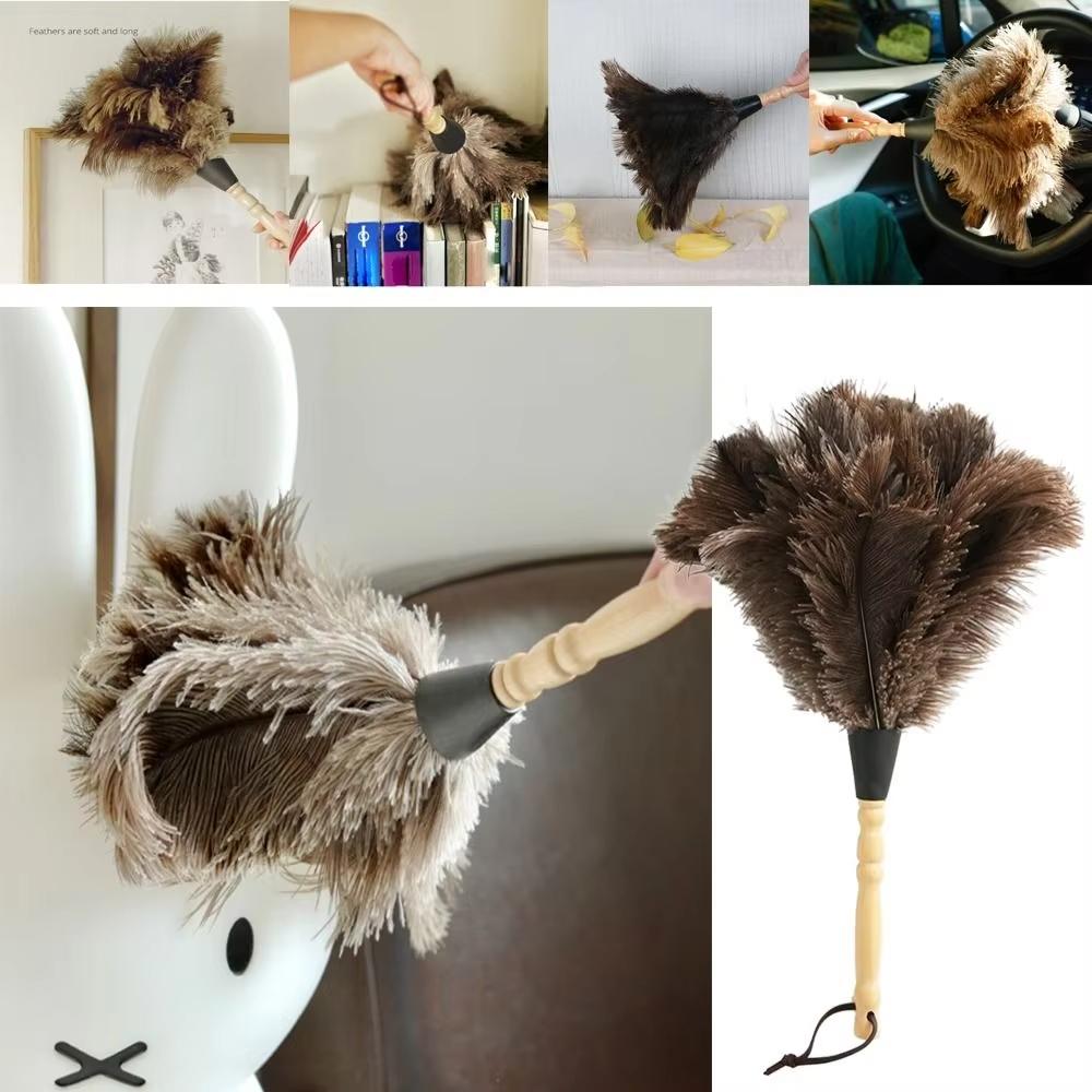 New Feather Duster Wooden Handle Duster Anti-static Dust Removal Dusters Ostrich Duster Feather Fur Brush For Home Cleaning Tool