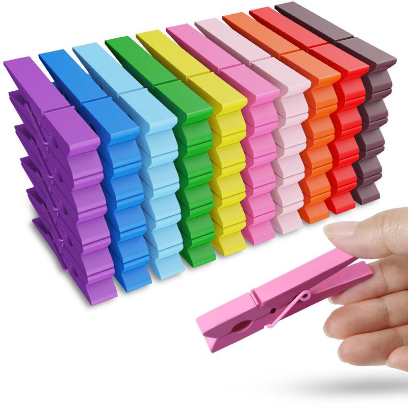 

50pcs Colored Wooden Clothespins, Natural Birchwood Close Pins, Strong Grip for Crafts, Hanging Pictures, Photos, Decoration 3.5CMX0.7CM
