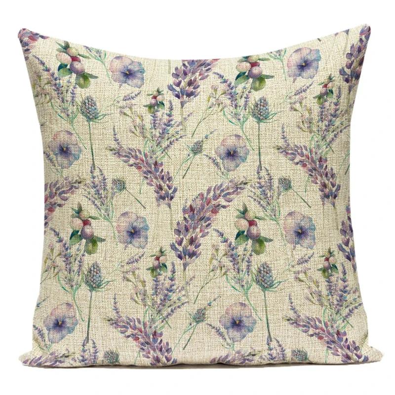 Polyester Decorative Throw Pillows Case Red Rose Purple Lavender Pillow Cover Flower Cushion Cover For Sofa Home Living Room