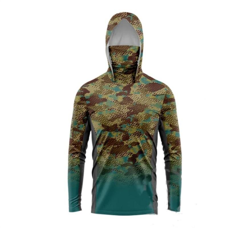 Lightweight Ice Silk Fishing Shirt With Hood Face Cover Long Sleeve UV Protection Quick Dry Outdoor Fly Apparel