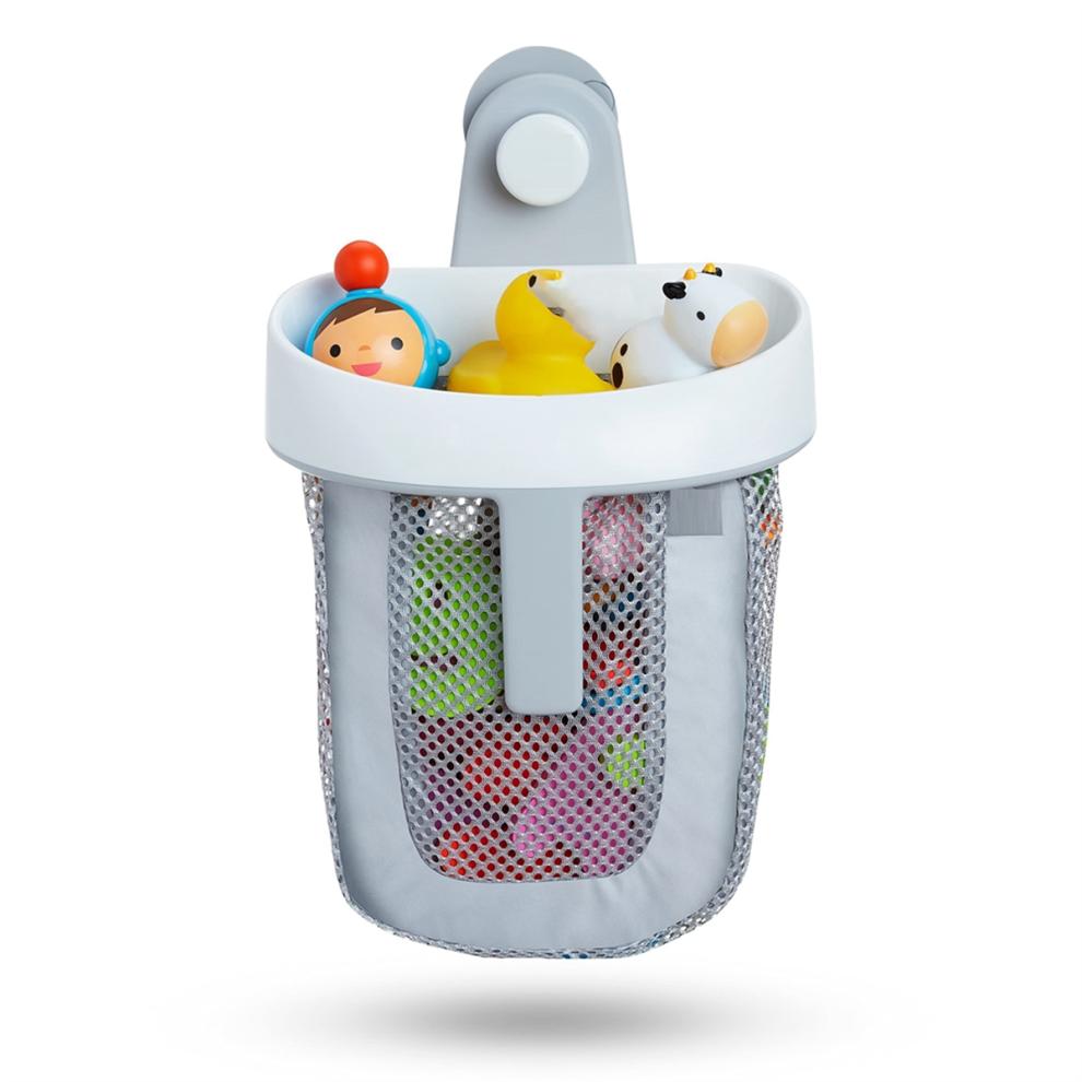 Hanging Bath Toy Storage with Quick Drying Mesh, White & Gray