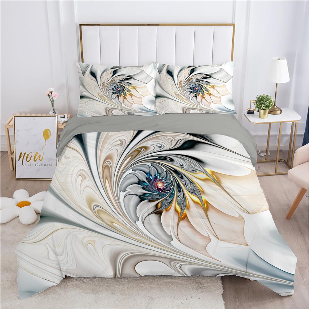 Water Wave Colorful Kit Washed 3D Printing Digital Flower Quilt Set Three-Piece Breathable