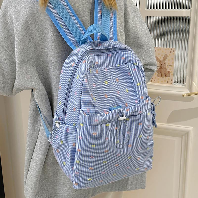 School bag Korean ins spotted plaid foreign style backpack high value student class light school bag fresh and sweet backpack