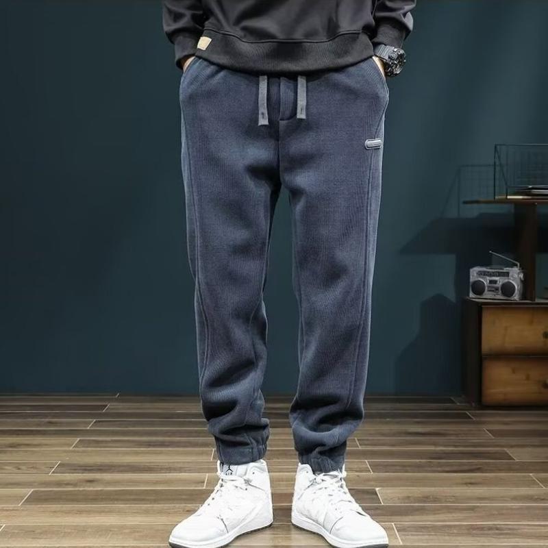 Korean Style Men's Autumn Winter Fleece Lined Loose Plus Size Casual Pants Youth Fashion Comfortable Cuffed Sweatpants