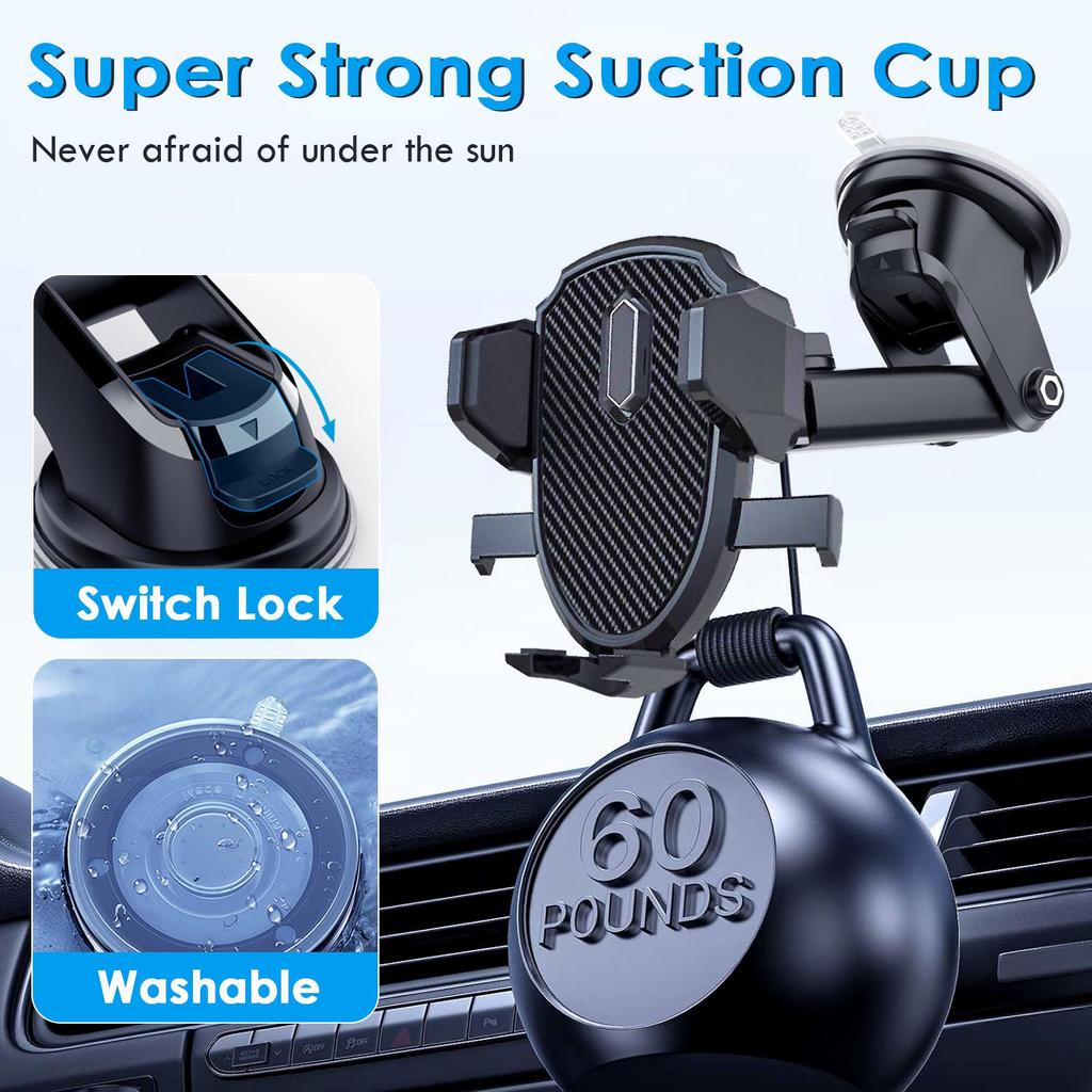 Dashboard & Windshield Suction Cup Car Phone Mount with Automatic Lock