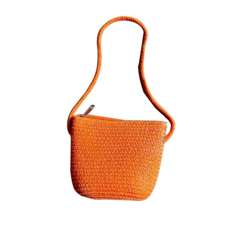 Handmade Woven Girl Flower Straw Bag Coin Purse Zipper Kid Messenger Bags Photo Props Storage Basket Crossbody Handbag
