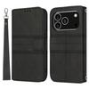 For iPhone 17 Pro Case Wallet Skin-Touch Leather Imprinted Phone Cover with Wrist Strap