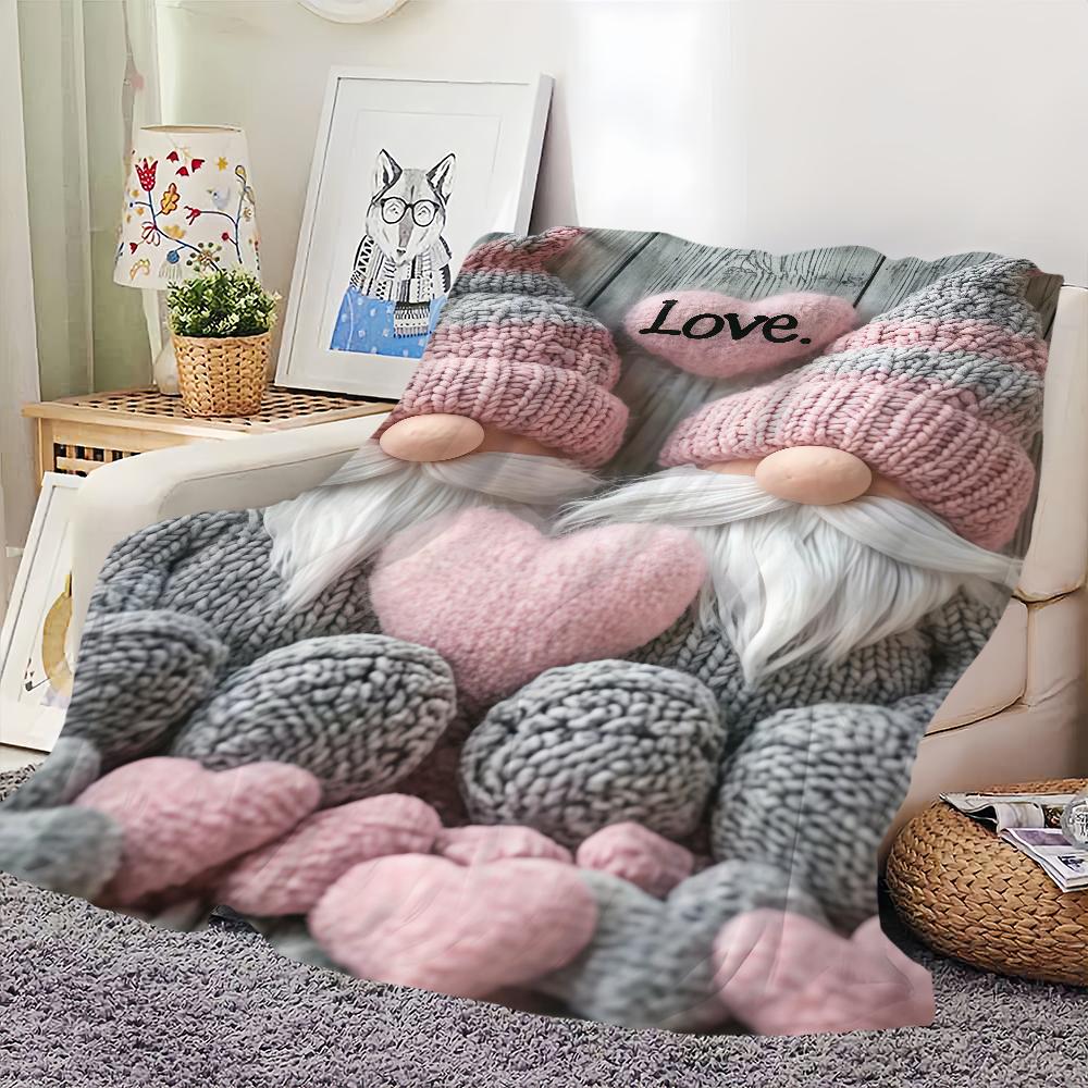 One Portable Featuring Gnomes And Hearts Blanket For Soft Throw Blanket for Picnic Bed Sofa Home Bedroom Cozy Warm Comfortable