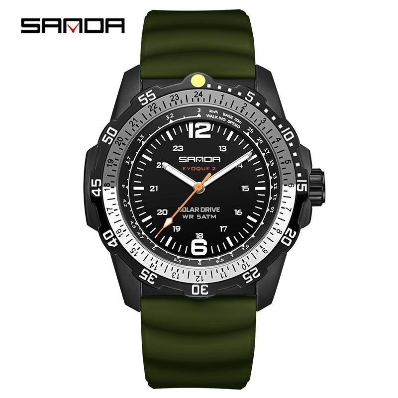 SANDA 6302 Men's Solar powered Watch Creative Quartz Dial Luminous Hands Waterproof Sport Student Wristwatch Innovative Design