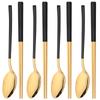 Korean 8Pcs Tableware Set High Quality Stainless Steel Dinner Set Black Gold Dinnerware Spoon Chopsticks Flatware Cutlery Set