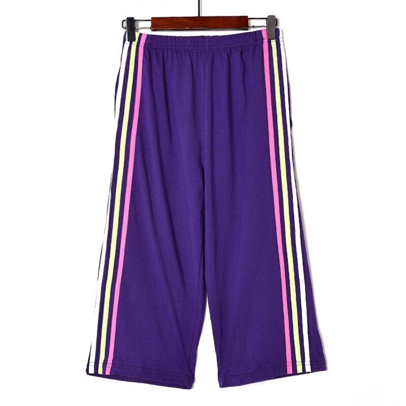 

Спортивные штаны Широкие брюки для студентов Корейский стиль Свободные Универсальные Повседневные Брюки Харлан Женские Укороченные брюки Весна и Лето Три полоски BF Харадзюку Purple L