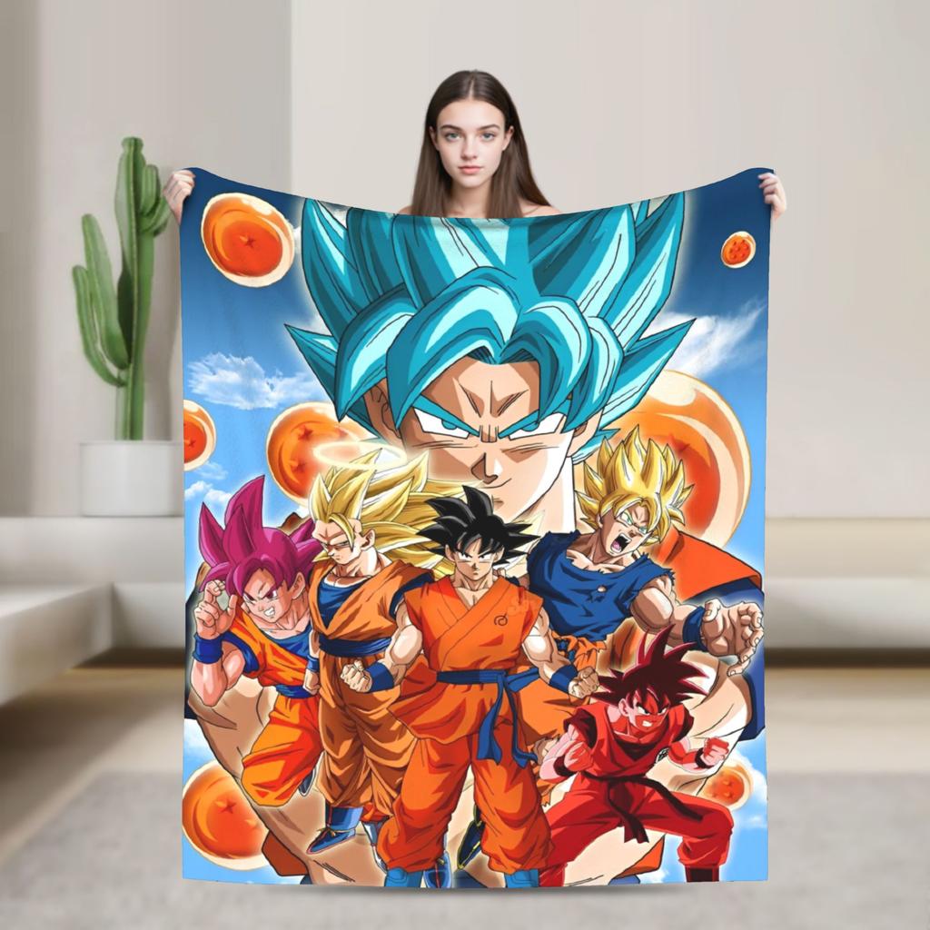 DBZ Knitted Blanket Flannel Super Saiyan Super Warm Throw Blanket for Car Sofa Couch Bedroom Quilt