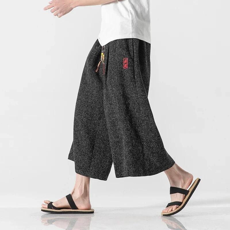 Japan Style Kimono Pants Men Bath Pant Japanese Samurai Harajuku Casual Loose Mens Shorts Yukata Wide Leg Trousers Plus