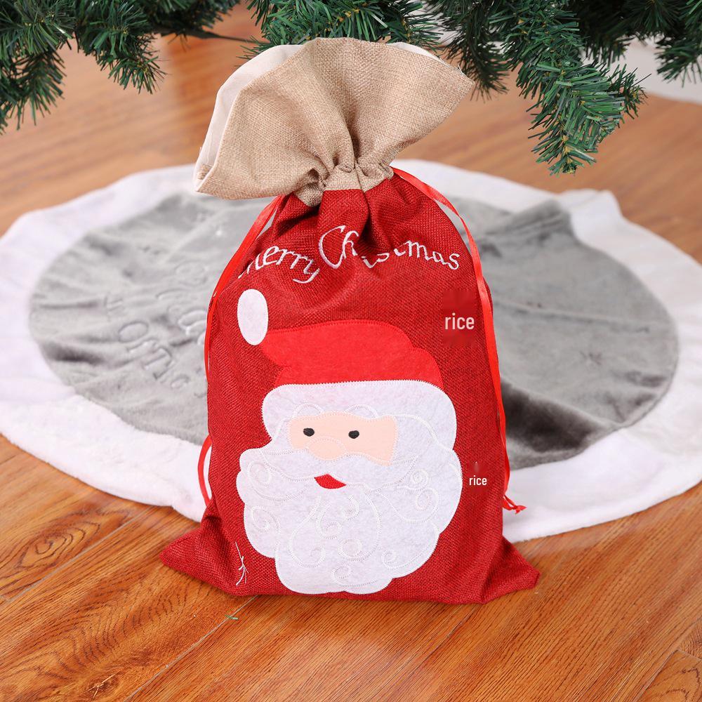Santa Claus Burlap Christmas Gift and Candy Tote Bag